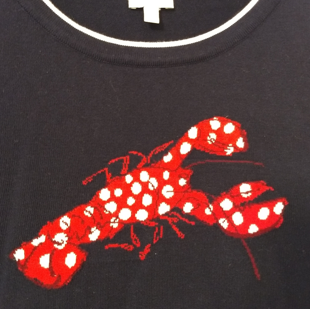 Talbots Cotton Nautical Blue And Red Lobster Sweater Size S
